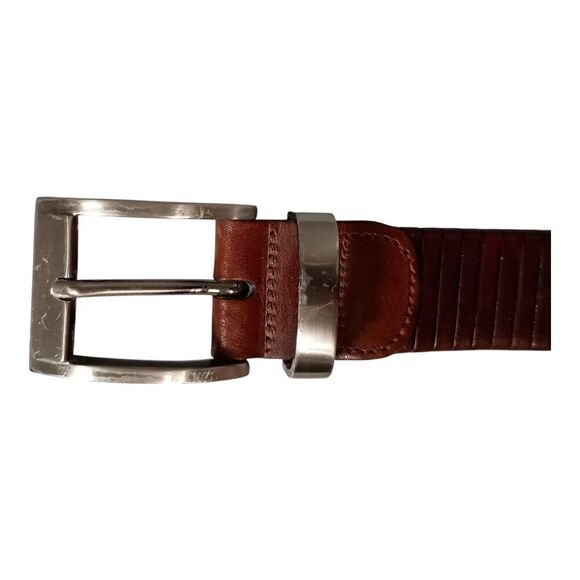 Mezlan Belt Burgundy Brown Vertical Slit Leather Men's 34 - Picture 4 of 9